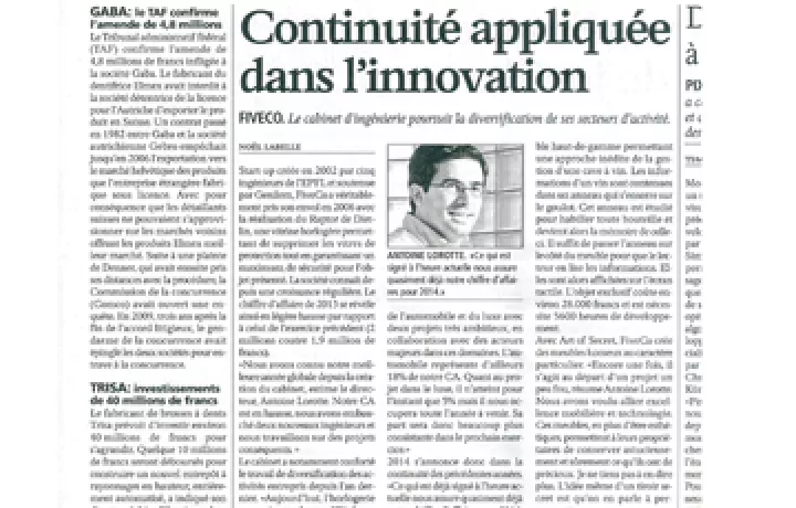 press article by director of fiveco about continuity applied to innovation